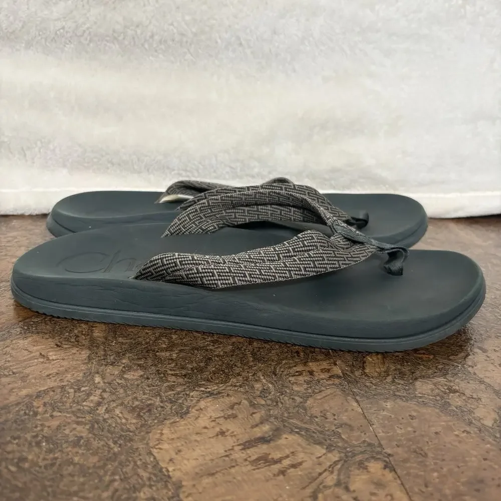 Chaco Mens Size 12 Thong Sandals Green Taupe Cushioned Footbed Outdoor Comfort